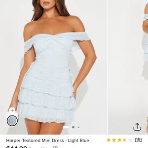 Fashion Nova Off-Shoulder Mini Dress - Light Blue